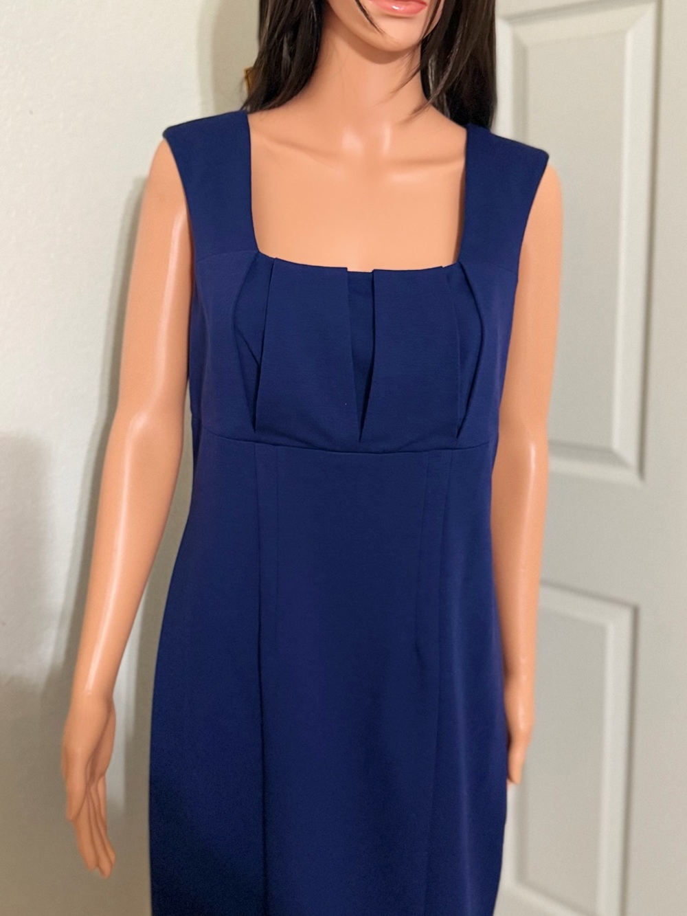 AB Studio Navy Sleeveless Square-Neck Dress